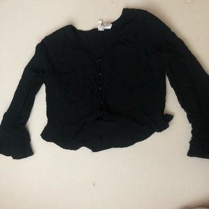 Black Textured Button Down Blouse